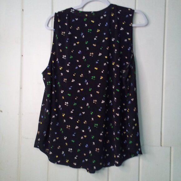 Ann Taylor Blouse Women XL Sleeveless V-Neck Floral Black Colorful - Picture 13 of 16